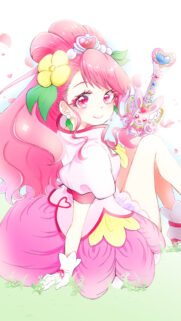 Cute Anime Girl with Pink Hair and Magical Staff Mobile Wallpaper