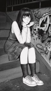 Manga Aesthetic Girl Sitting on Stairs with Graffiti Background High Quality Wallpaper