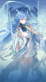 Stunning Anime Girl with Blue Hair and Elegant Fantasy Dress Wallpaper
