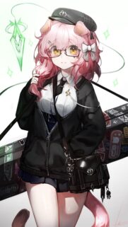 Cute Anime Girl with Pink Hair and Glasses Stylish Wallpaper for Mobile