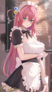 Beautiful Anime Maid with Pink Hair Mobile Wallpaper High Definition