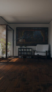 Cozy Minimalist Living Room with Natural Sunlight and Indoor Plants Wallpaper