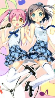 Cute Anime Idols Singing Performance High Quality Mobile Wallpaper