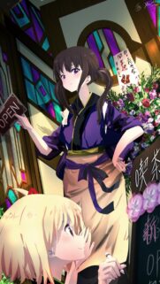 Anime Girls at Cafe Entrance Wallpaper High Resolution Mobile Background
