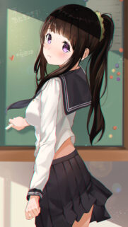 Cute Anime Schoolgirl Drawing at Blackboard Wallpaper