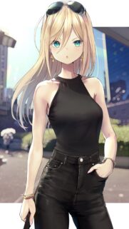 Stunning Blonde Anime Girl with Sunglasses Mobile Wallpaper
