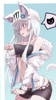 Cute Anime Girl with White Cat Ears and Streetwear Wallpaper