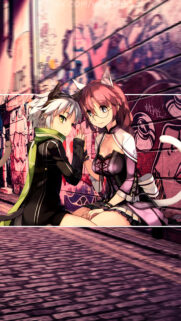 Anime Cat Girls Street Art Aesthetic Phone Wallpaper for Mobile Screens