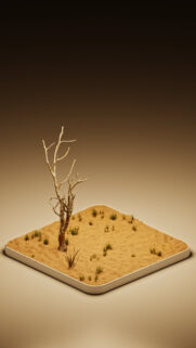 Minimalist Isometric Desert Landscape with Dead Tree Wallpaper for Mobile