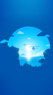 Minimalist Blue Plane Sunset Sky Illustration Mobile Wallpaper