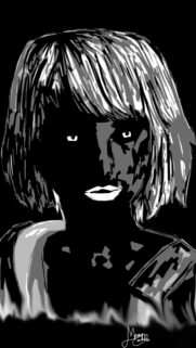 Minimalist Dark Silhouette Portrait of a Woman with Piercing White Eyes Wallpaper
