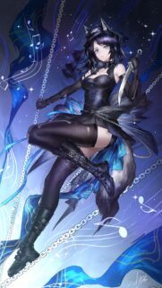 Anime Girl with Dagger and Chains in Blue Starlit Night Wallpaper