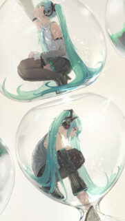 Hatsune Miku Anime Girl Trapped in Glass Bubbles Wallpaper 4K