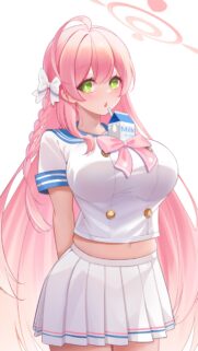 Cute Anime Girl with Long Pink Hair Drinking Milk Wallpaper