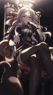 Anime Queen Sitting on Throne with Black Cat Wallpaper HD