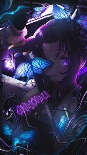 Shinobu Kocho Neon Butterfly Aesthetic Anime Wallpaper for Mobile