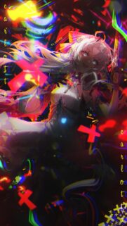 Neon Glitch Anime Girl Wallpaper with Vibrant Cyberpunk Aesthetic