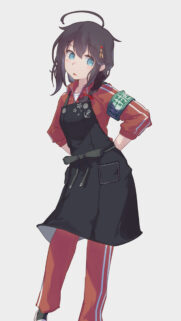 Anime Girl in Red Tracksuit and Black Apron Wallpaper HD