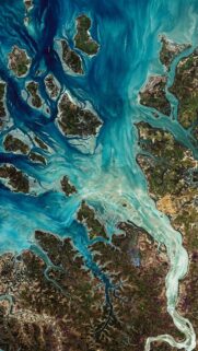 Breathtaking Satellite View of Tropical Archipelago and Ocean Currents Wallpaper