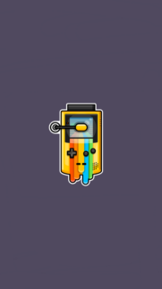 Retro Yellow Handheld Gaming Console with Colorful Melting Rainbow Art Wallpaper