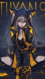 Anime Girl with Cat Ear Hoodie in Black and Yellow Streetwear Wallpaper