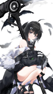 Anime Girl with Giant Scythe and Raven Feathers High Quality Mobile Wallpaper