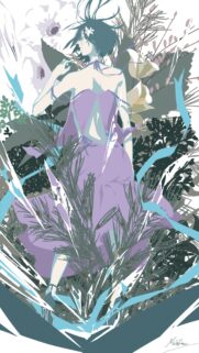Anime Girl in Purple Dress Surrounded by Flowers Wallpaper for Mobile
