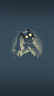 Giant Robot and Children Silhouette Minimalist Art Wallpaper for Mobile