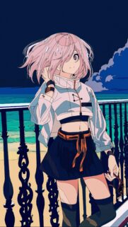 Aesthetic Anime Girl with Pink Hair at the Seaside Wallpaper for Mobile