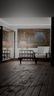 Cozy Modern Living Room with Large Landscape Art Wallpaper 4K