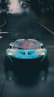McLaren P1 GTR Racing Car in Rainy Weather Mobile Wallpaper