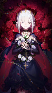 Elegant Anime Vampire Girl with White Roses Wallpaper 4K