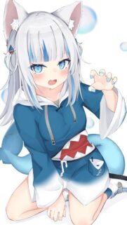 Gawr Gura Cute Anime Girl with Shark Hoodie Wallpaper for Mobile