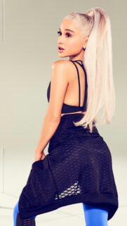Ariana Grande Platinum Blonde High Ponytail Sporty Look Mobile Wallpaper