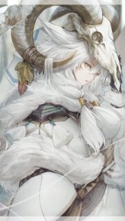 Mystical White Haired Shaman Girl with Ram Skull Headdress Mobile Wallpaper