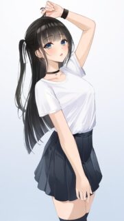 Beautiful Anime Girl with Long Black Hair and Blue Eyes Aesthetic Mobile Wallpaper