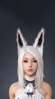 Stunning Anime Girl with White Fox Ears and Crimson Eyes 4K Mobile Wallpaper