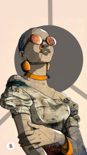 Stylized Illustration of a Chic Woman with Orange Accents High Resolution Wallpaper