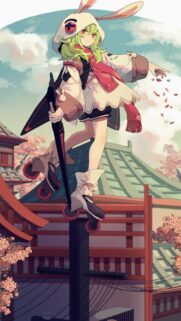 Anime Girl in Bunny Hoodie on Roller Skates Wallpaper for Mobile
