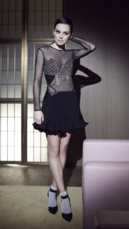 Stunning Daisy Ridley in Elegant Black Lace Designer Dress Portrait Wallpaper