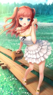 Cute Anime Girl with Picnic Basket in Flower Meadow Wallpaper
