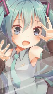 Cute Crying Hatsune Miku Behind Glass Anime Girl Wallpaper for Mobile