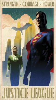 Justice League Vintage Superhero Poster Wallpaper Featuring Superman and Green Lantern
