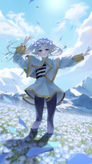 Beautiful Anime Elf Girl in Flower Field Wallpaper 4K