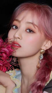Jihyo Twice Pink Hair Aesthetic Portrait High Quality Mobile Wallpaper