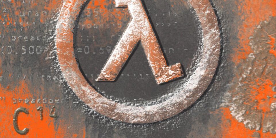 Half-Life Lambda Logo Grunge Orange Metal Wallpaper for Mobile