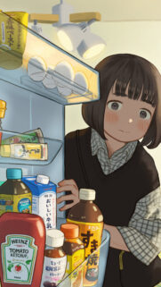 Cute Anime Girl Looking Inside Fridge Wallpaper for Mobile