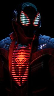 Futuristic Cyberpunk Warrior with Glowing Digital Mask Mobile Wallpaper