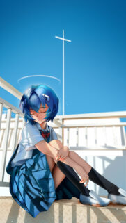 Rei Ayanami Anime Aesthetic Phone Wallpaper with Halo and Blue Sky