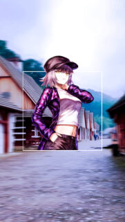 Anime Girl in Purple Plaid Jacket Mobile Wallpaper HD
